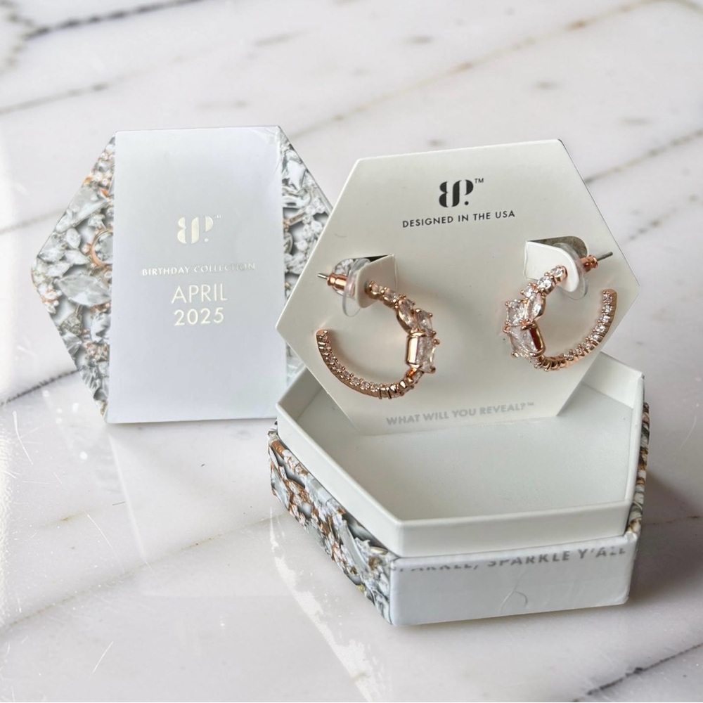 Bomb Party April Birthday Collection Rose Gold Cubic Zirconia Hoop Earrings
